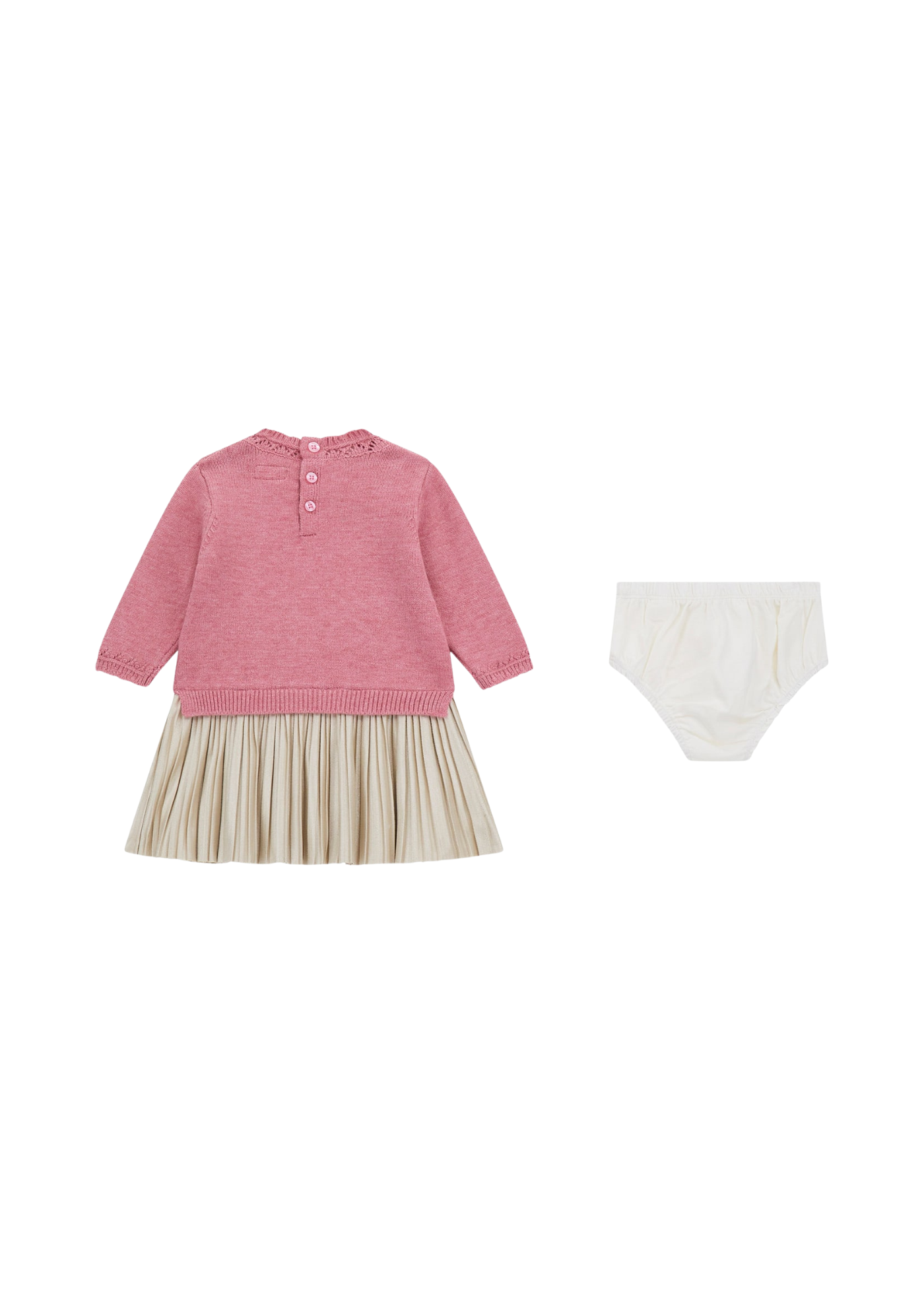 Rochie cu Maneca Lunga Tricotata Roz cu Fusta Plisata Bej A5YK07 Z3OS0 F9CB Guess