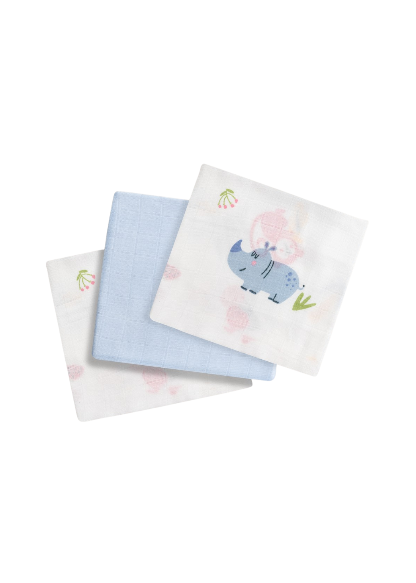 Set 3 Scutece Muselina Bambus Alb-Bleu Imprimeu Animale – 55x70 cm 98977-01 InterBaby