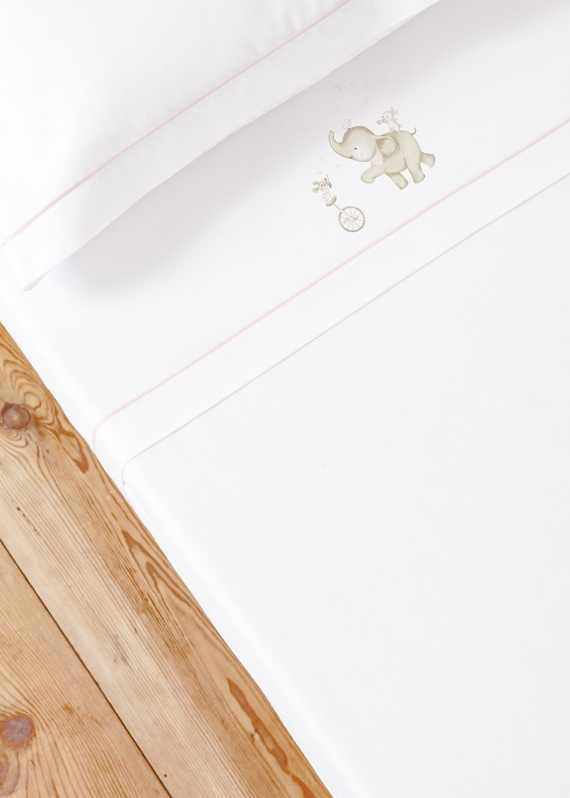 Set Lenjerie Patut 3 Piese Alb-Roz cu Elefantel D3249-02 Interbaby