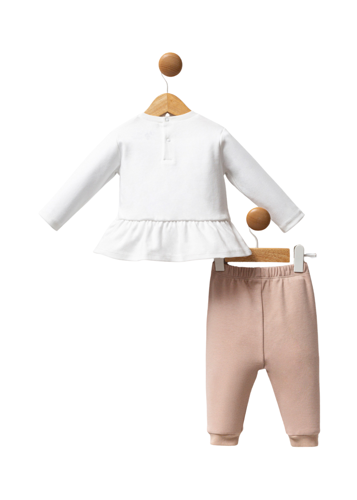 Set 2 Piese Bluza Alba cu Maneca Lunga si Pantaloni Lungi Bej USB2709 Us Polo Assn