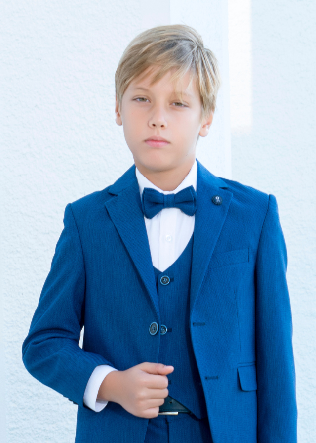 Costum Ceremonie 5 Piese Sacou,Pantaloni,Vesta si Papion Bleumarin si Camasa Alba 20235 Little Gentleman