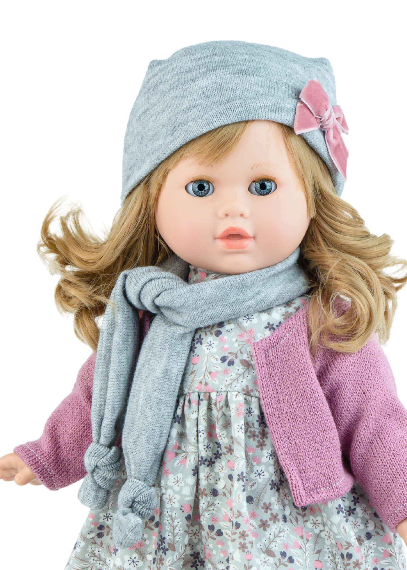 Papusa Parfumata Tina Violet, Corp Moale cu Par Blond si Rochita Verde cu Imprimeu Flori 626 – Marina&Pau