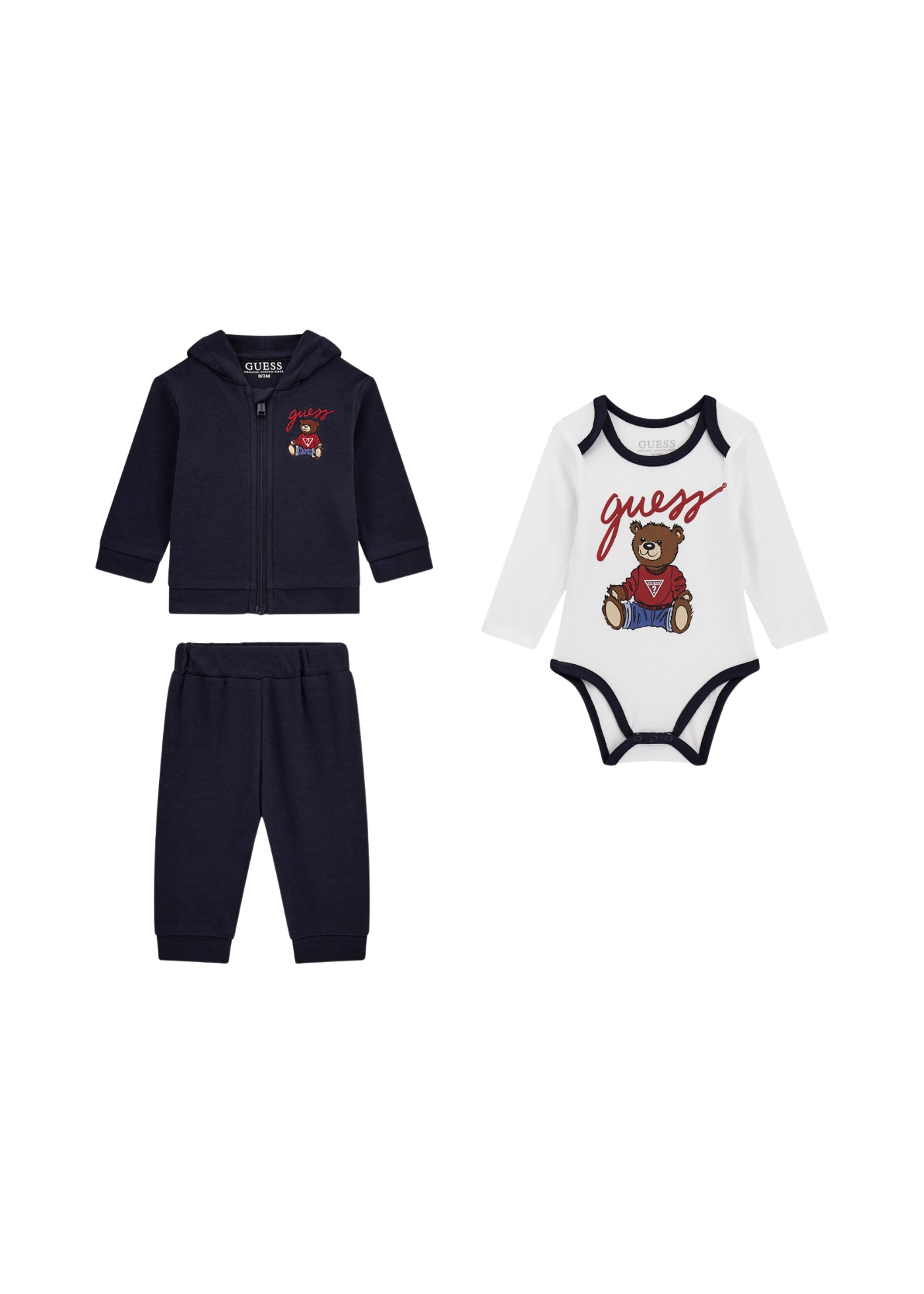 Trening Bumbac 3 Piese Bleumarin Hanorac si Pantaloni Bluza Alba cu Urs H5YW12 KA6W4 G7V2 Guess