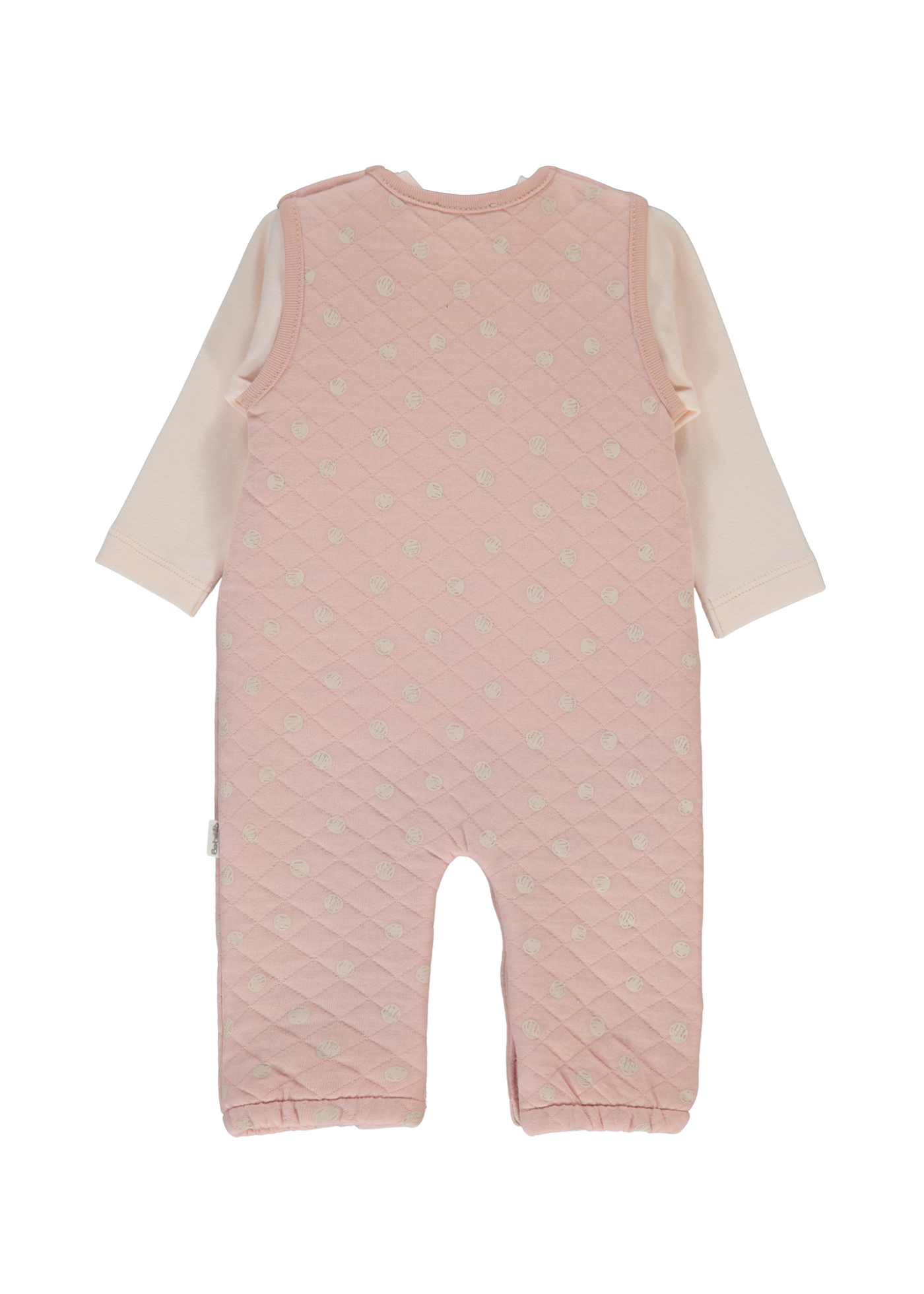 Set 2 Piese Salopeta Lunga Roz Pudra cu Iepure si Bluza Roz cu Maneca Lunga K5117 Bebetto