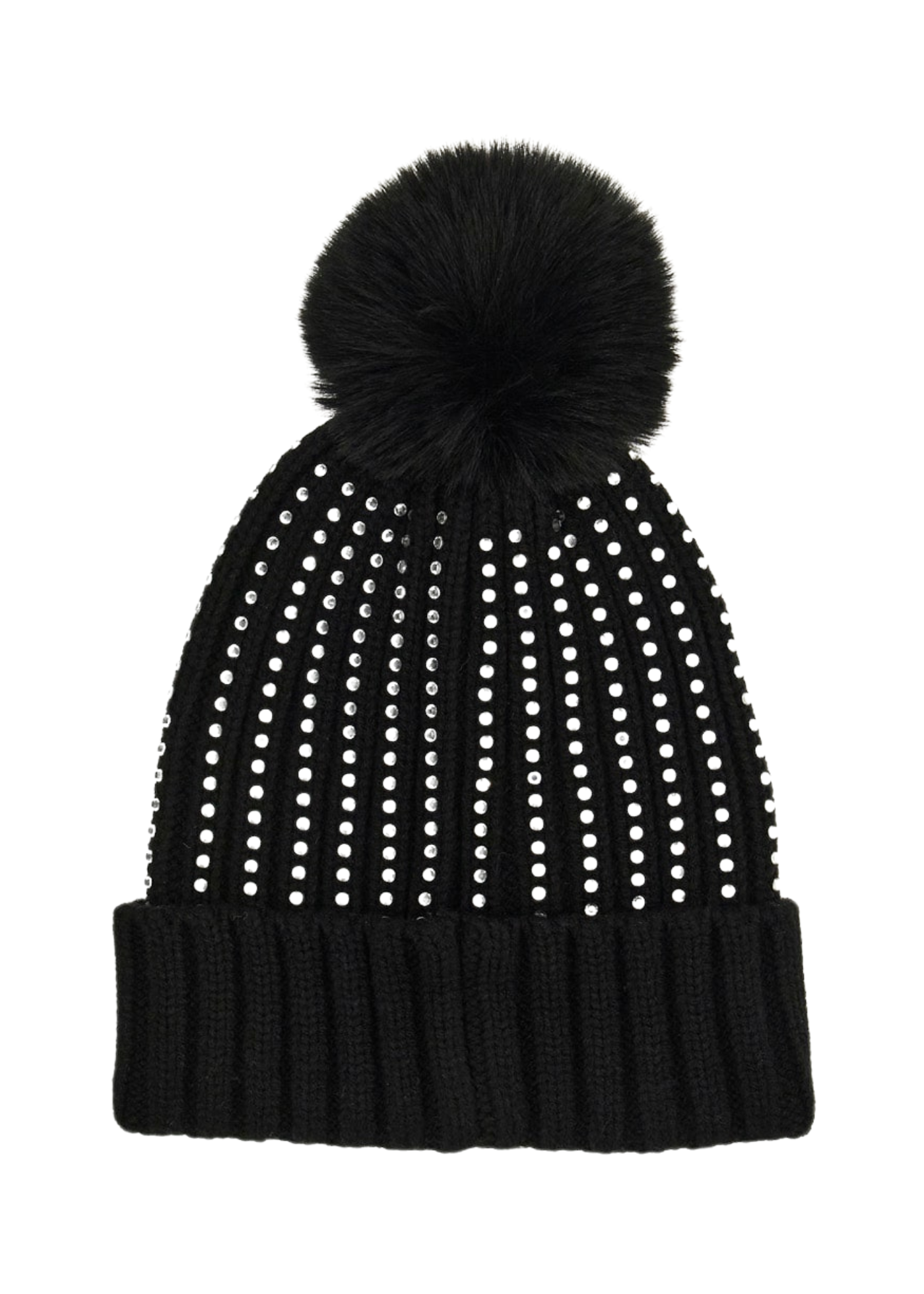 Caciula Tricotata Neagra cu Strasuri si Ciucure din Blana Eco J5BZ04 K1370 JBLK Guess