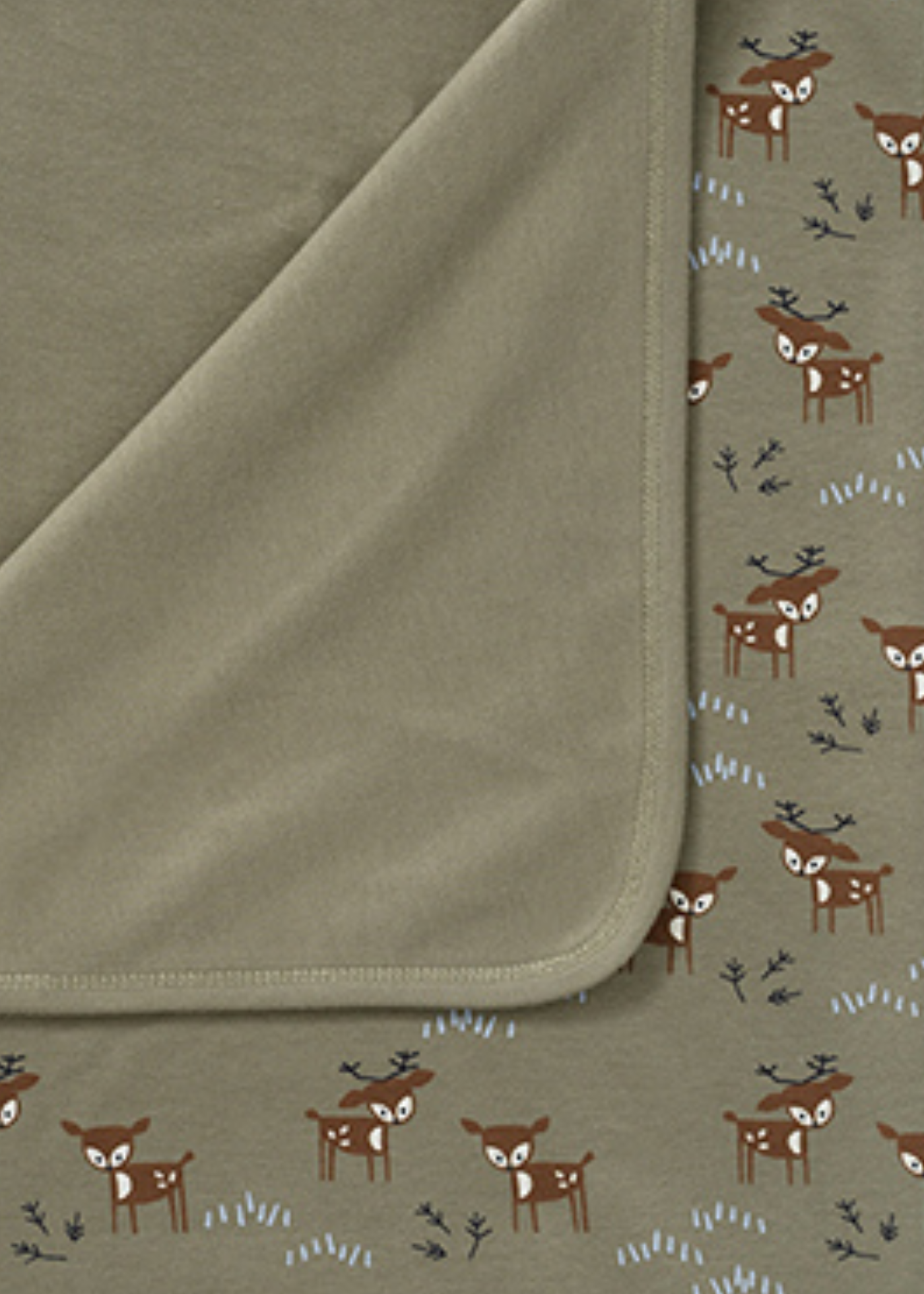 Paturica din Bumbac Organic Verde Olive cu Imprimeu Caprioare 80x100 cm Deer Olive F320-81 Fresk