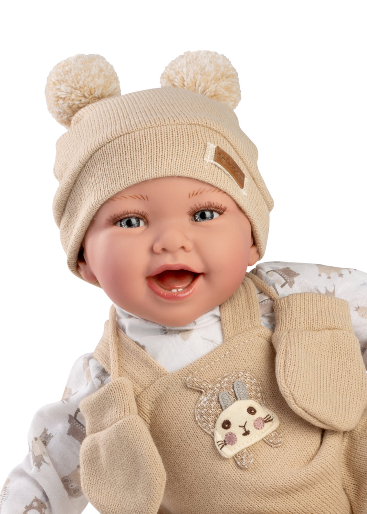 Papusa Oliver, 42 cm, Fara Par, Corp Vinil+Textil cu Salopeta Bej 845 – Guca Munecas