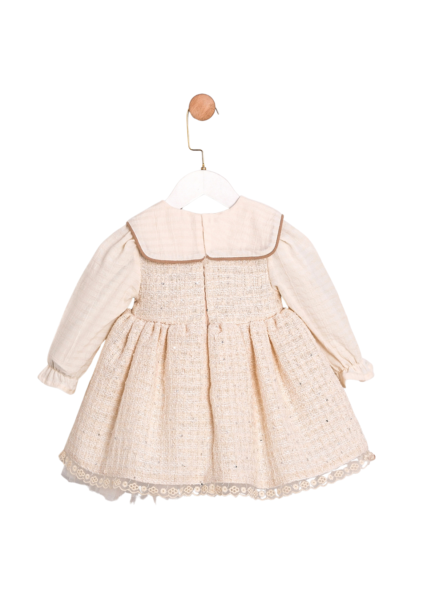 Rochie Tip Sarafan Stofa Crem cu Paiete, Maneci si Guler Tip Camasa 3732 Mino Baby