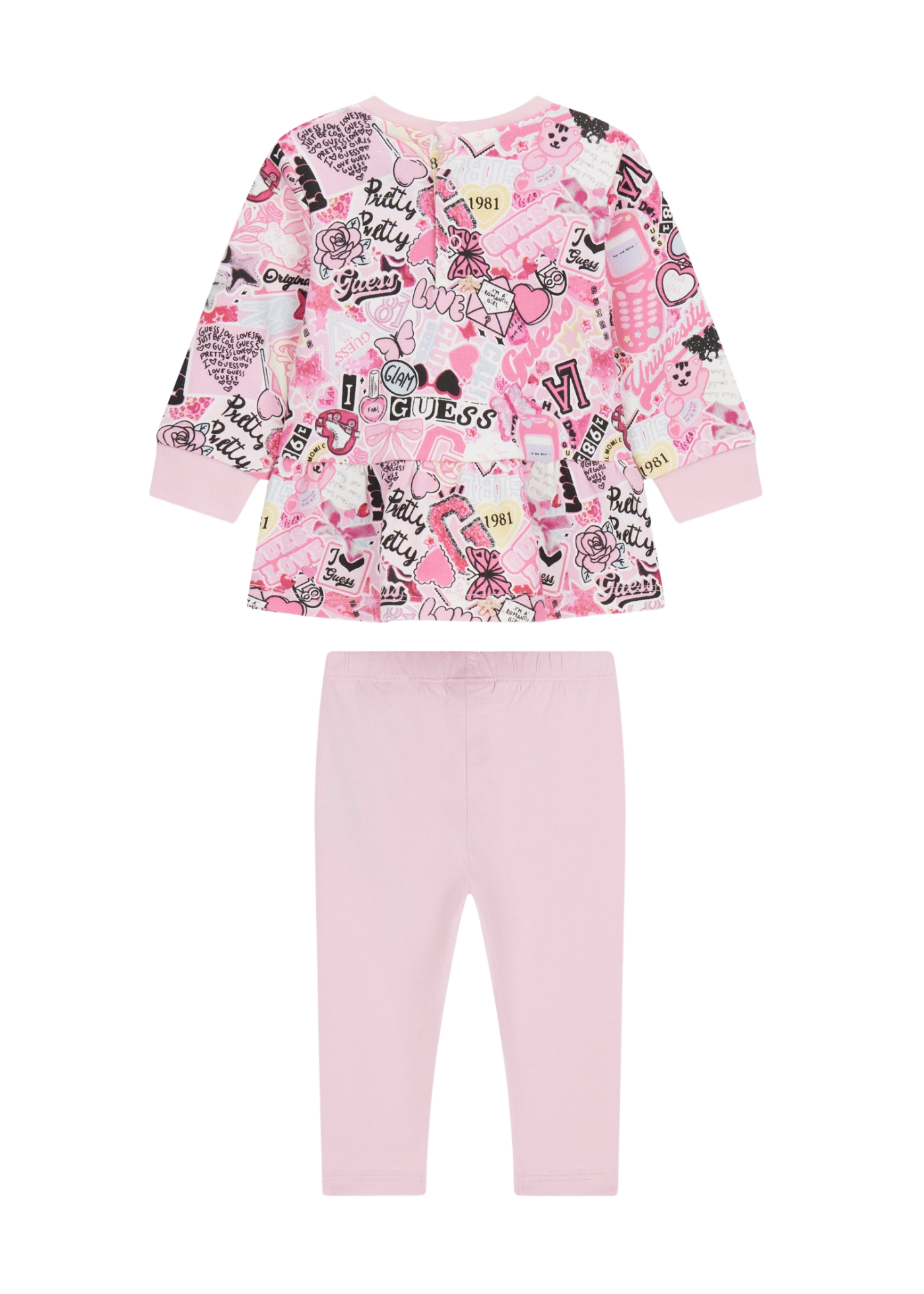 Set 2 Piese Bluza Roz cu Imprimeu Colaj si Colanti Lungi Roz A5YG01 KA6R4 P9HZ Guess