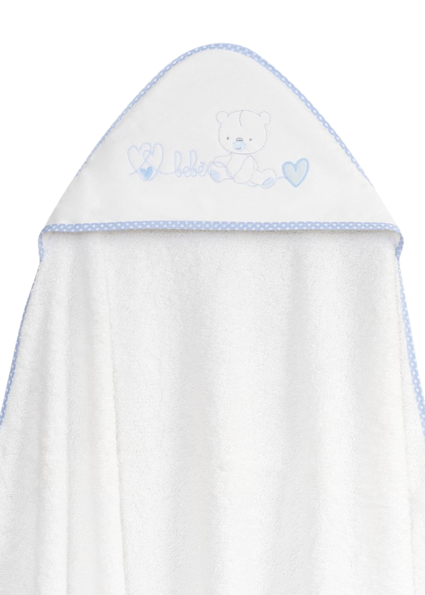 Prosop cu Capison 100x100 cm si Bavetica Alb-Bleu cu Ursulet si Inimioare 01249-11 Interbaby