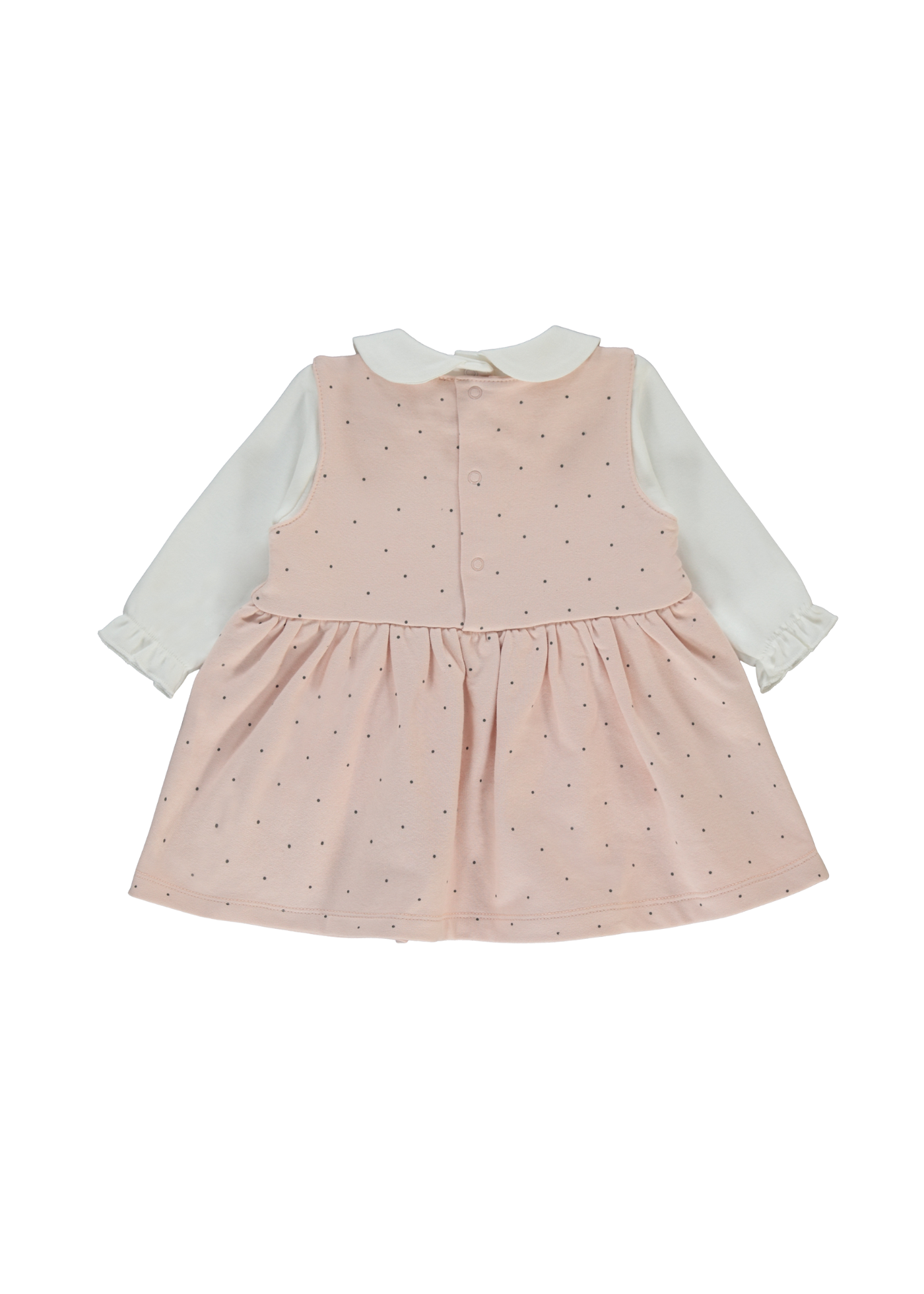 Set Rochie Roz Pudra cu Picouri si Bluza Crem cu Maneca Lunga K4918 Bebetto