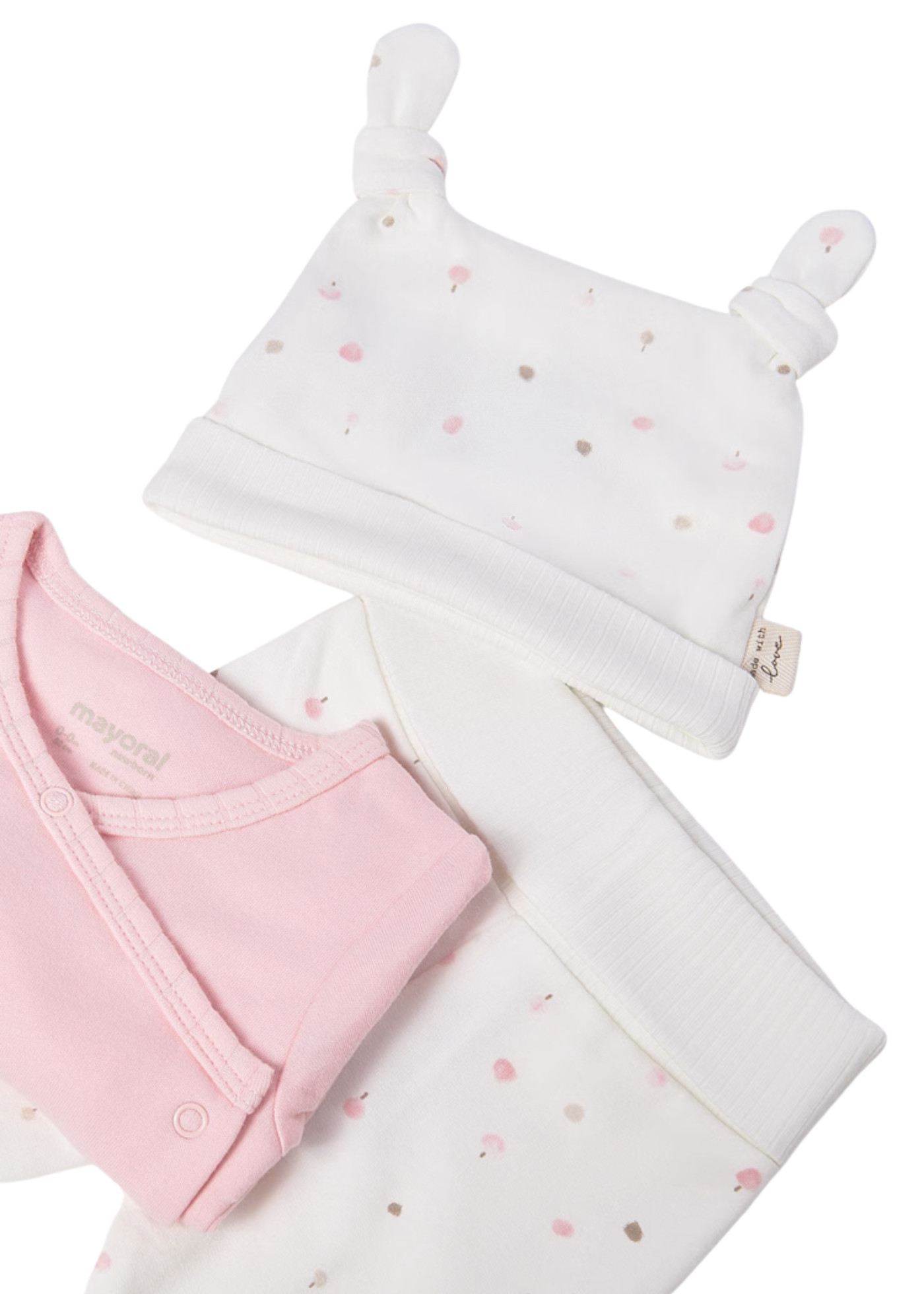 Set 3 Piese Bluza Petrecuta Pantaloni si Fes Roz cu Crem 9980 col 38 Mayoral