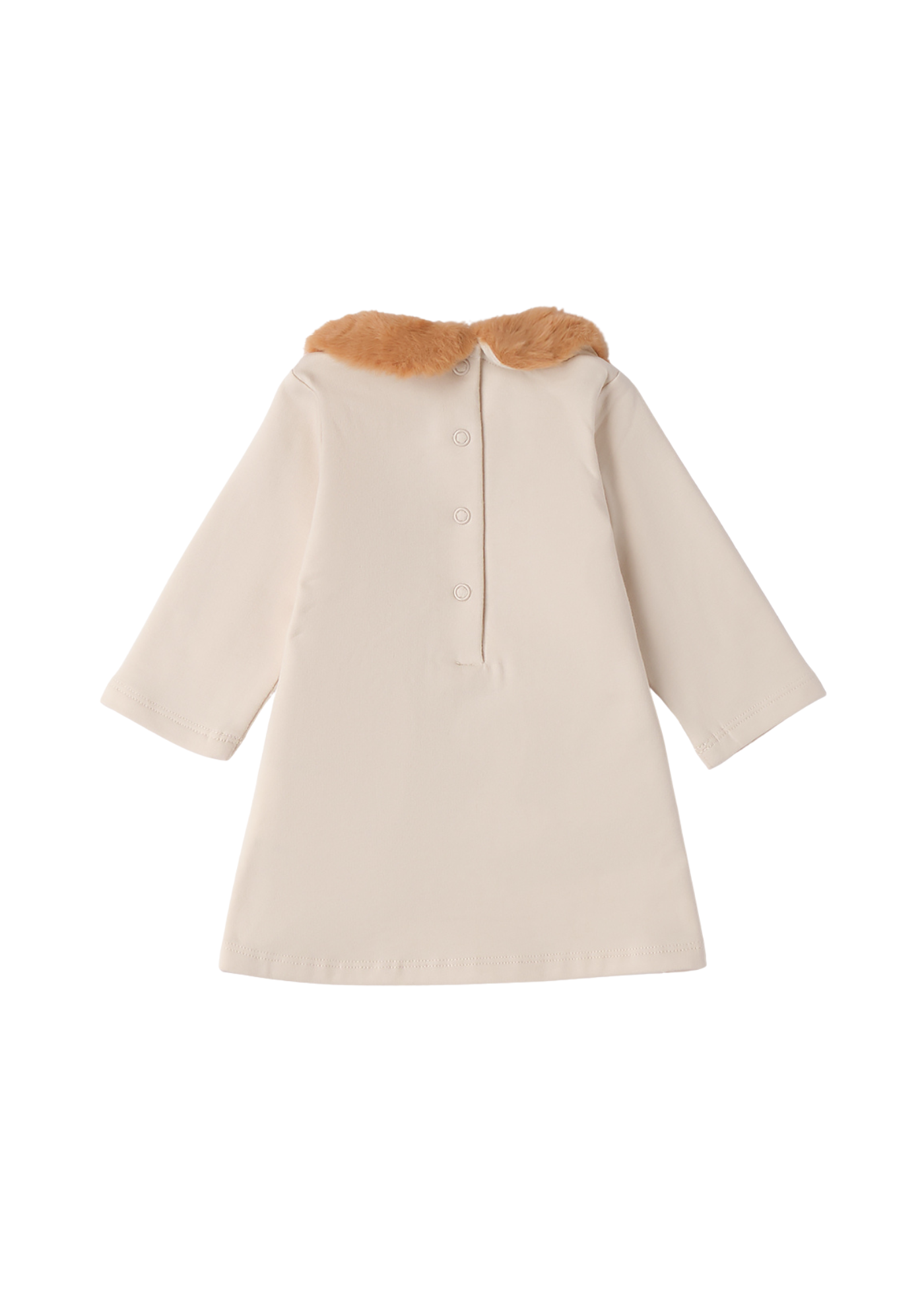 Rochie Bej cu Maneca Lunga cu Blana la Guler si Buzunare 3.F727/00 Minibanda