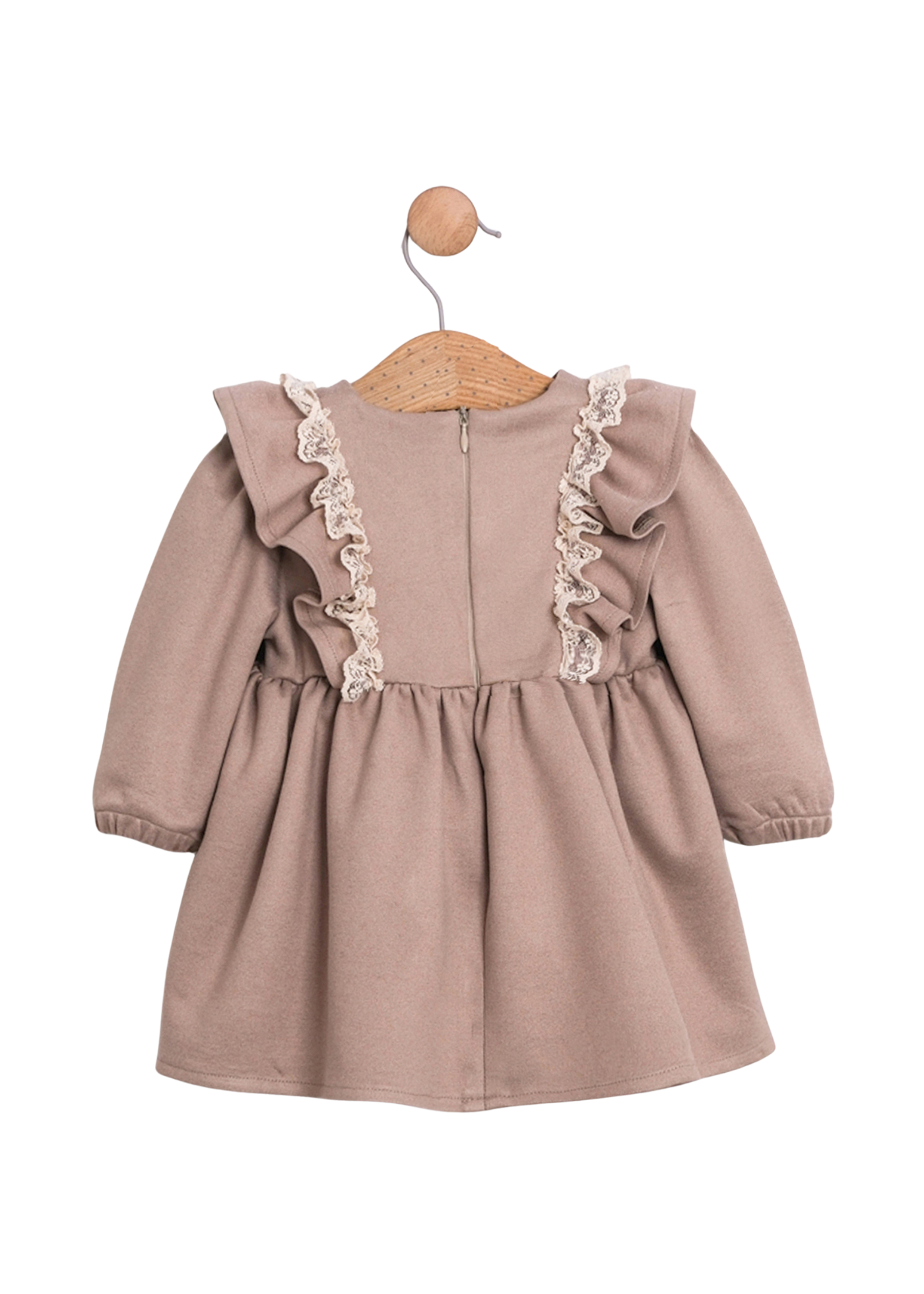 Rochie Stofa Bej cu Maneca Lunga si Geanta Ursulet 3737 Mino Baby