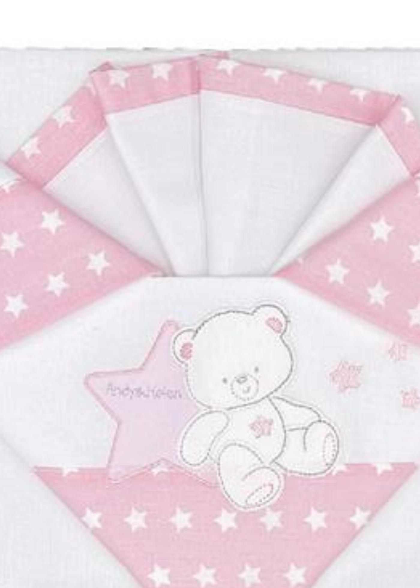 Set Lenjerie Patut 3 Piese Alb-Roz cu Ursulet si Stelute D50 Andy&Helen