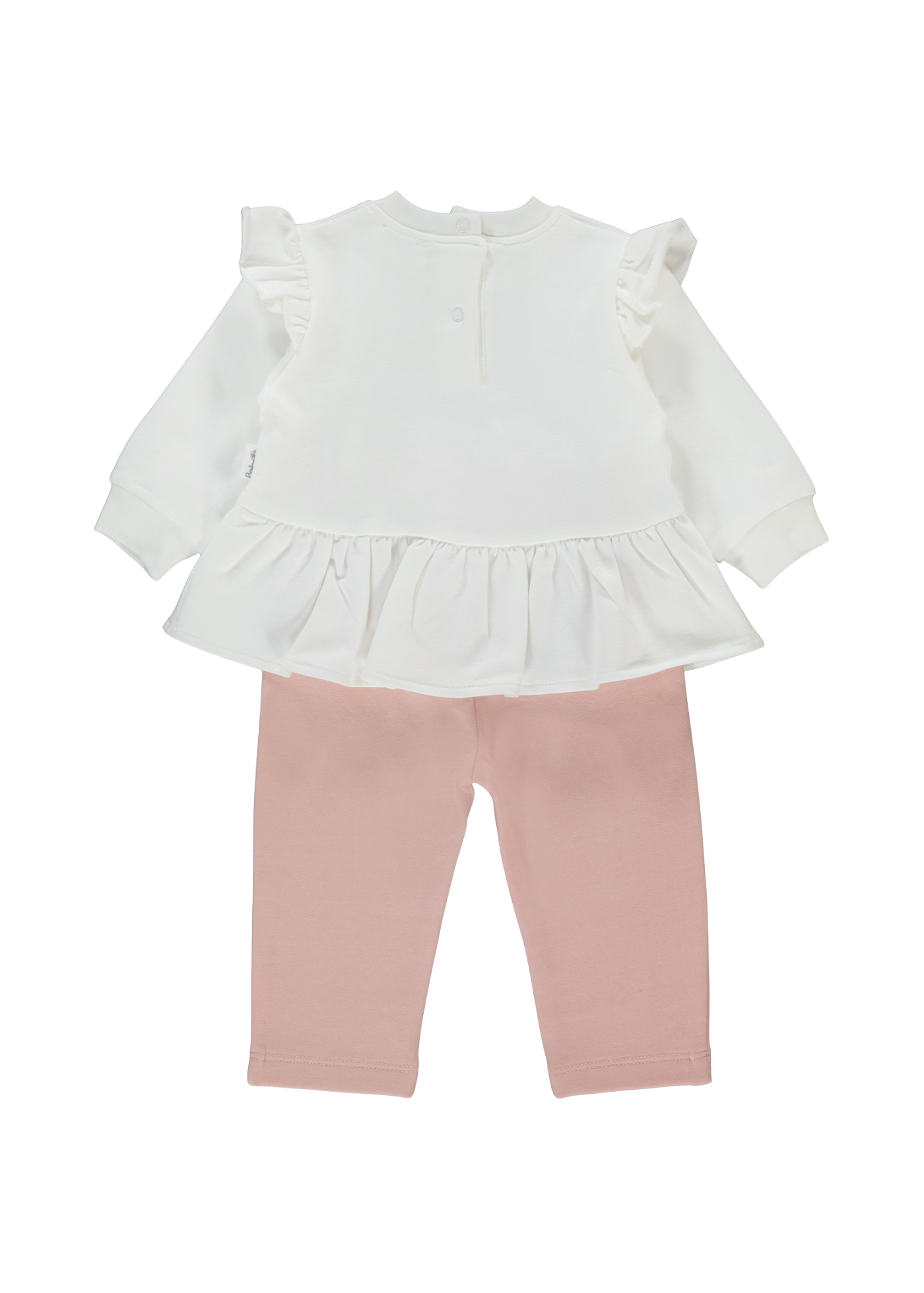 Set 2 Piese Bluza Crem cu Maneca Lunga si Inima si Colanti Roz K4891 Bebetto