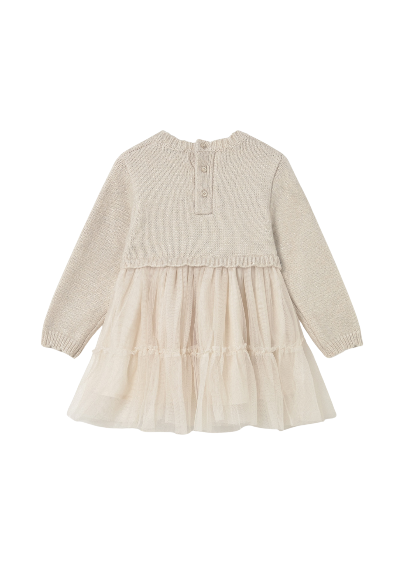 Rochie Bej Auriu Combinata Tricot cu Tull Maneca Lunga 2905 Mayoral