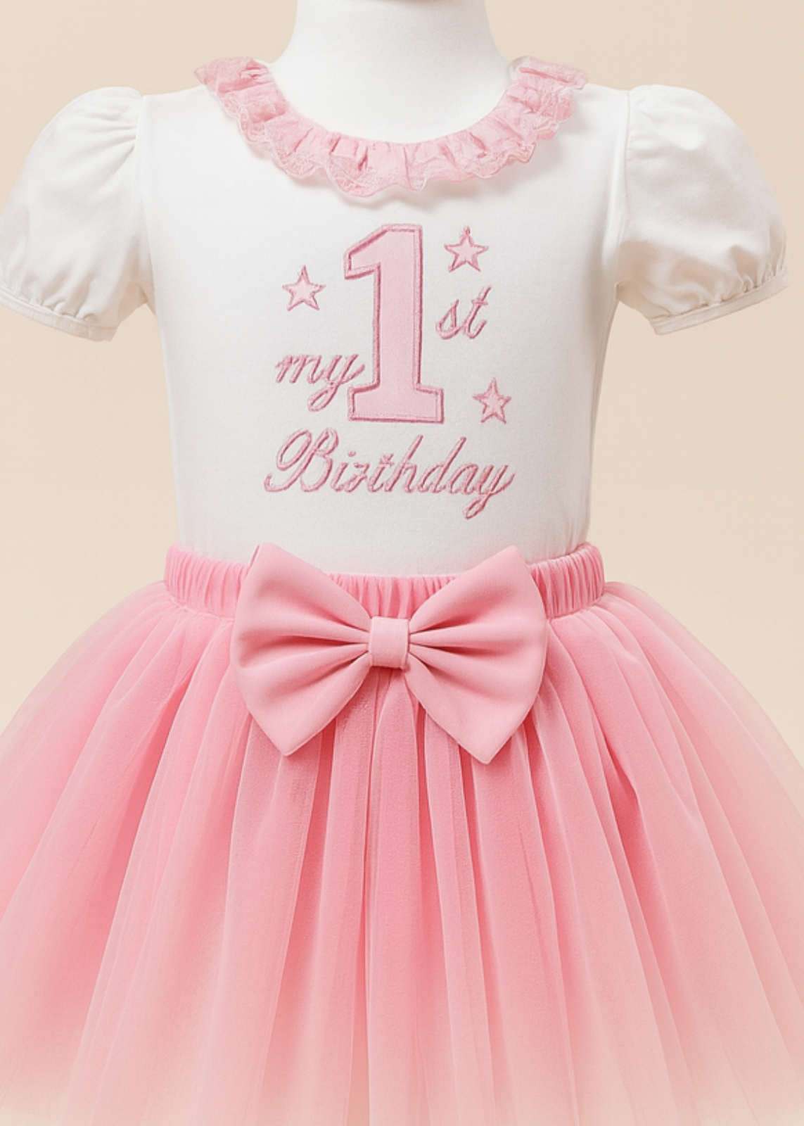 Set Aniversar 1 An Fetita Bumbac Body & Fustita Roz AnneBebe