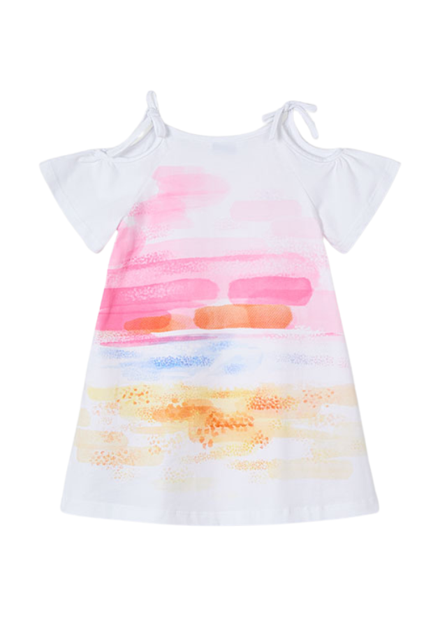 Rochie Alba cu Maneca Scurta cu Imprimeu Roz 3963 Mayoral