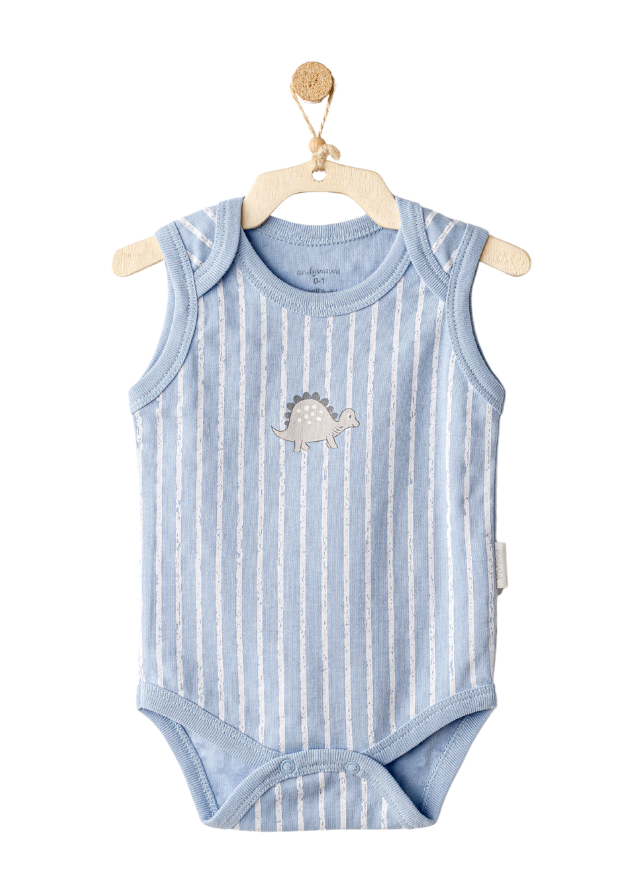 Set 2 Piese Body Maieu Bej cu Bleu cu Dinozauri AC25921 Andywawa