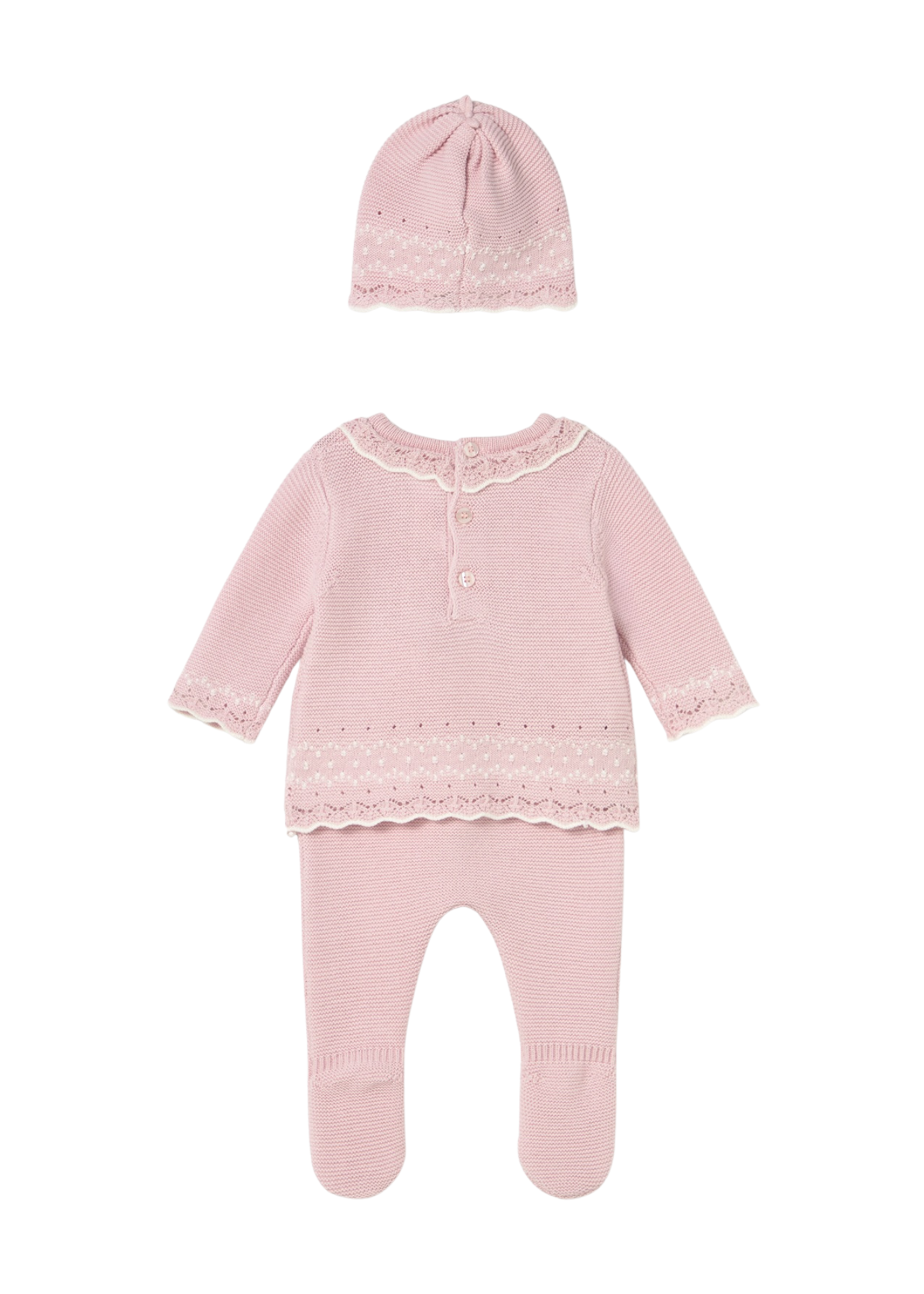 Set 3 Piese Tricotat Roz Bluza Pantaloni si Fes 2556 Mayoral