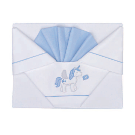 Set Lenjerie Patut 3 Piese 120x60cm & 127x63cm  Bleu cu Unicorn D23 Andy & Helen Italia