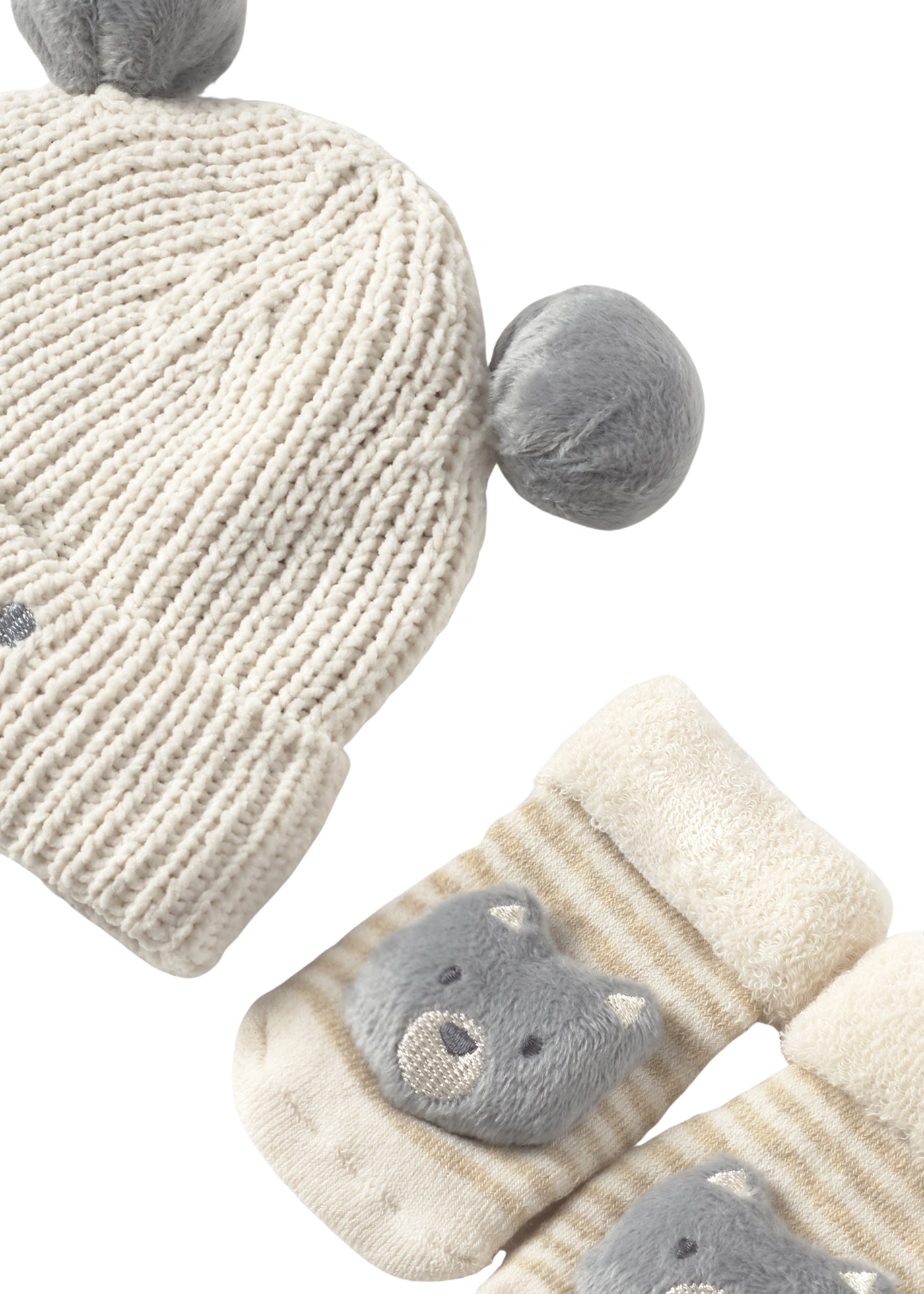 Set Caciula si Sosete Crem cu Gri cu Lup 9933 Mayoral