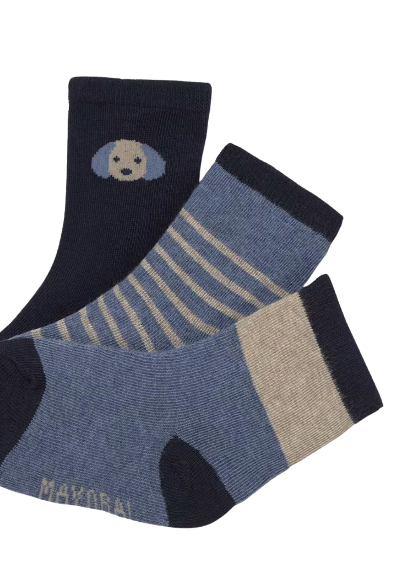 Set 3 Perechi de Sosete Bleumarin cu Bej cu Catel 10009 Mayoral