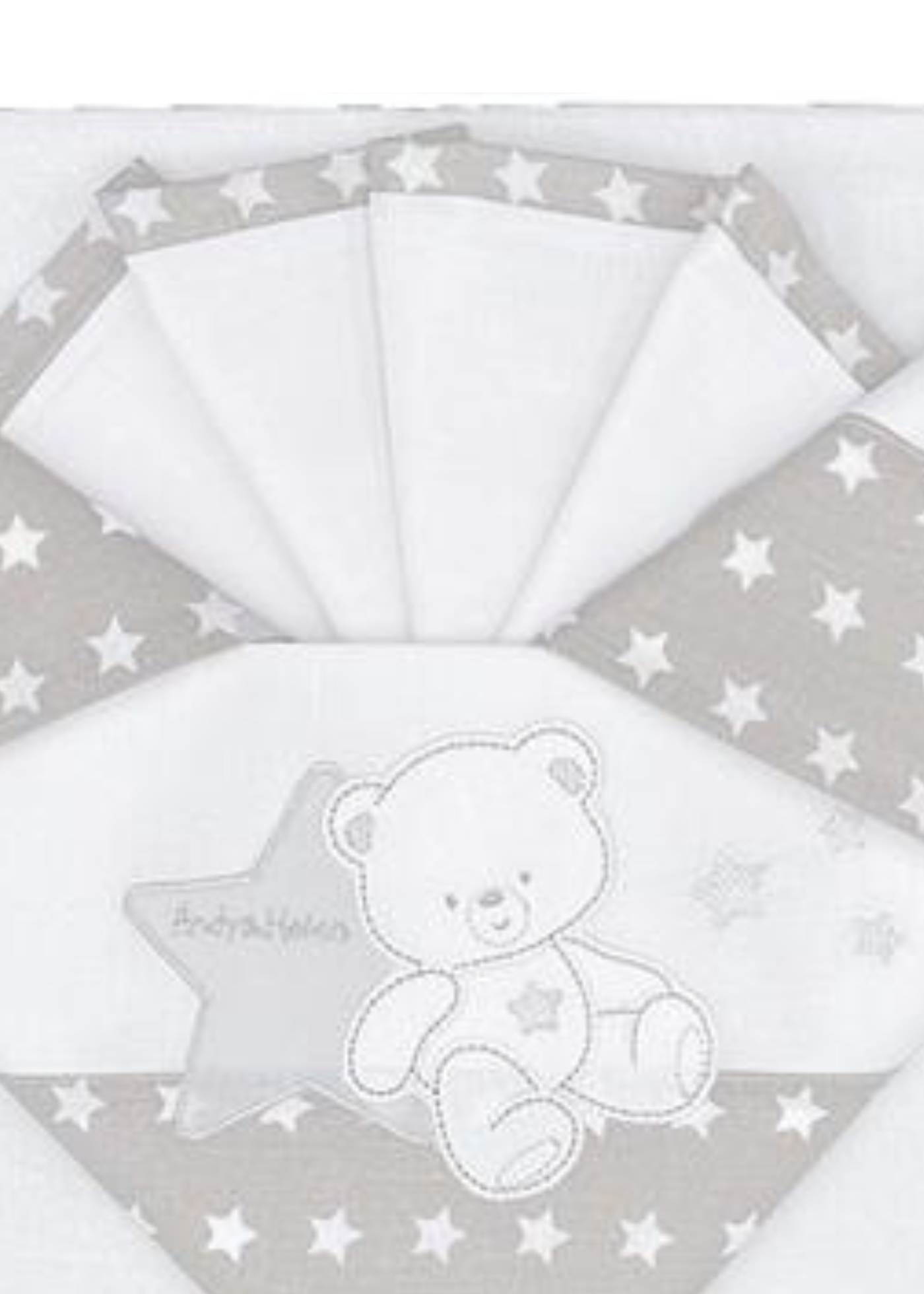 Set Lenjerie Patut 3 Piese Alb-Gri cu Ursulet si Stelute D50 Andy&Helen