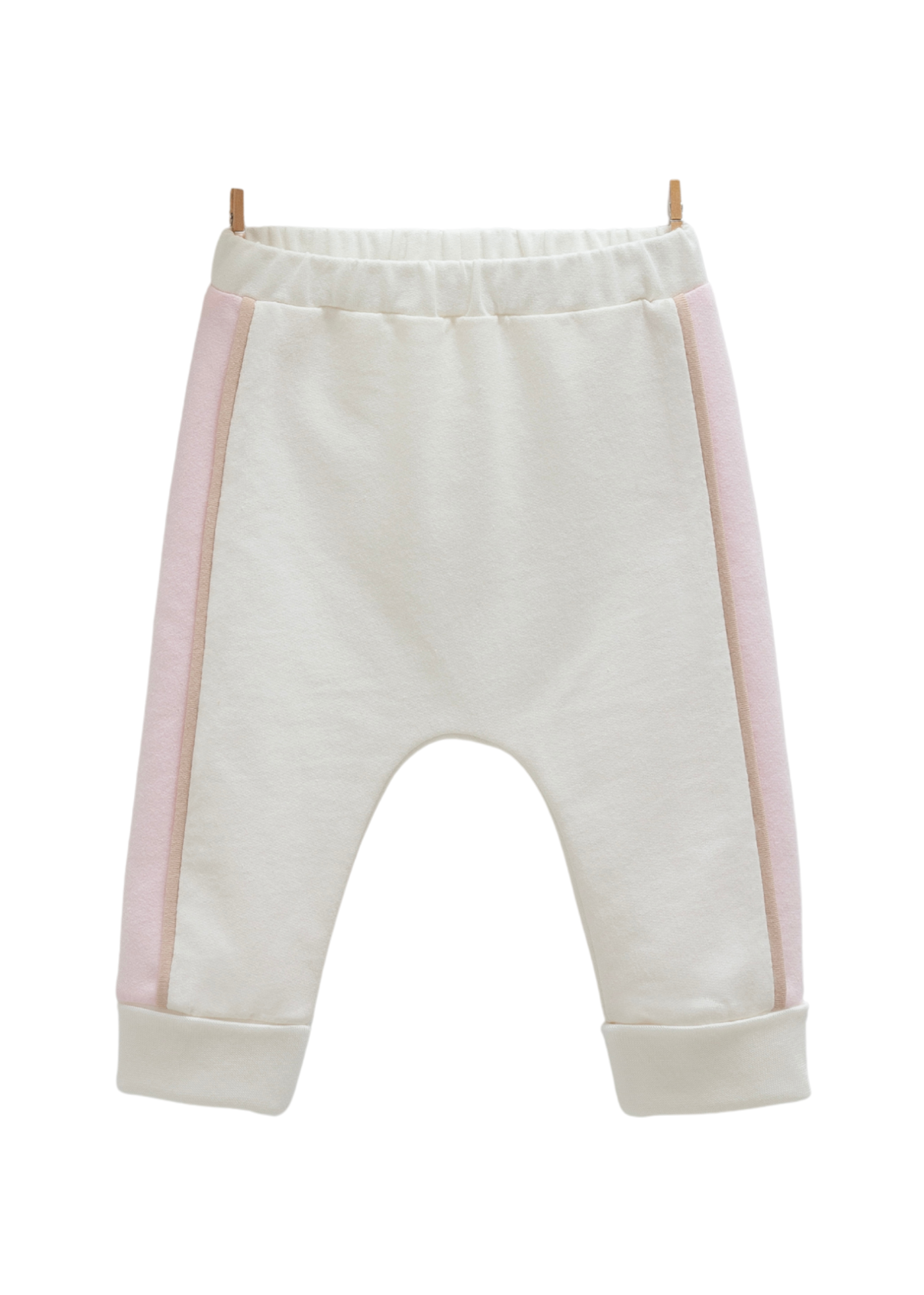 Set 2 Piese Bluza Crem cu Maneca Lunga cu Urs si Pantaloni Lungi cu Dunga Roz TKK1400 Mell Sweet Baby