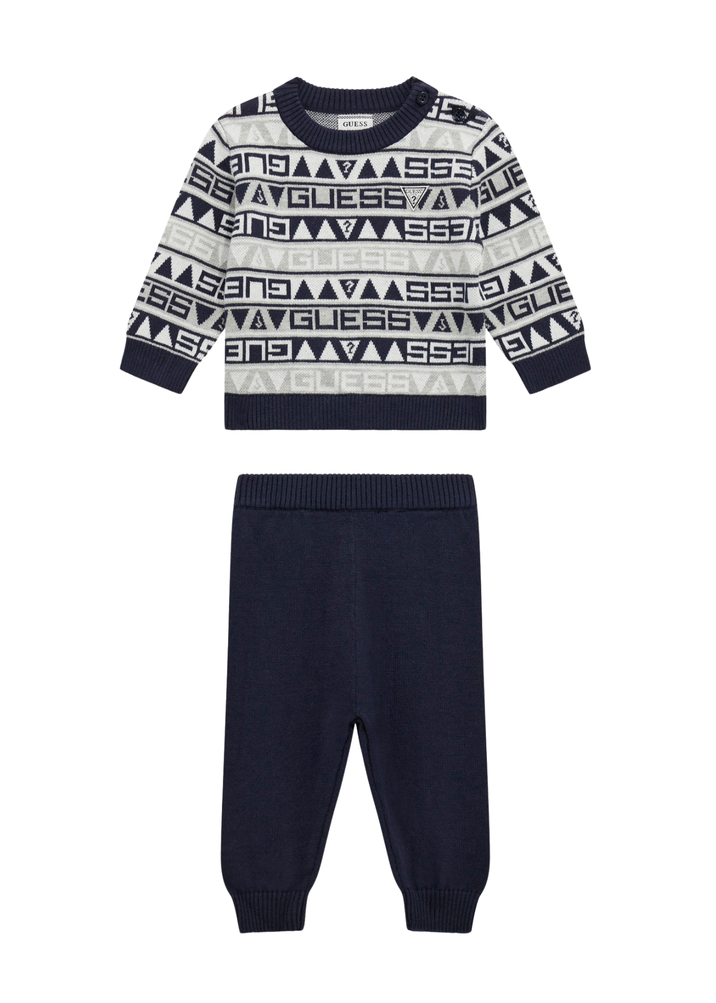 Set 2 Piese Tricotat Gri cu Bleumarin Bluza si Pantaloni I5BG10 Z2BB0 FJ1R Guess