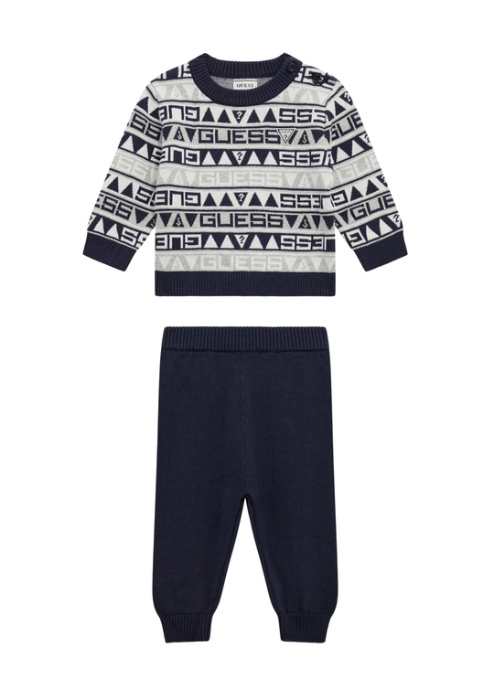 Set 2 Piese Tricotat Gri cu Bleumarin Bluza si Pantaloni I5BG10 Z2BB0 FJ1R Guess