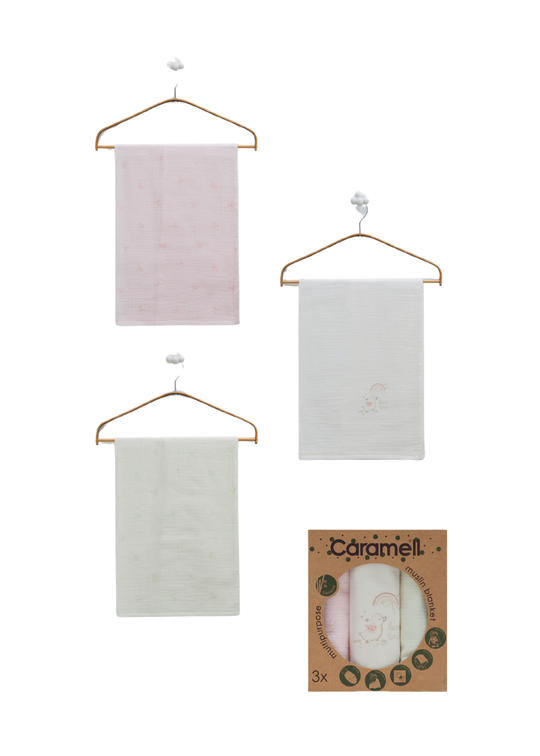 Set 3 Pleduri Muselina Roz, Crem si Verde Menta BTK2409 Mell Sweet Baby