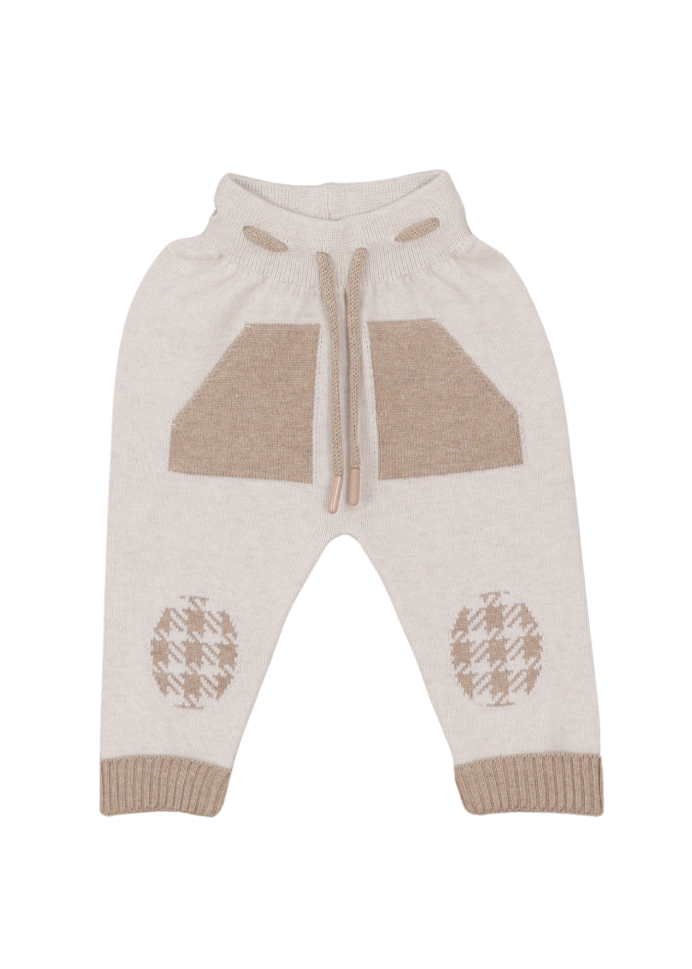 Set 3 Piese Tricotat Crem cu Bej Bluza cu Guler Polo Carouri 8008 Leo King