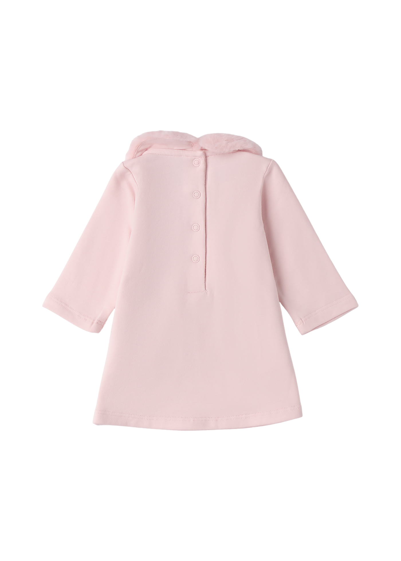 Rochie Roz cu Maneca Lunga cu Blana la Guler si Buzunare 3.F727/00 Minibanda