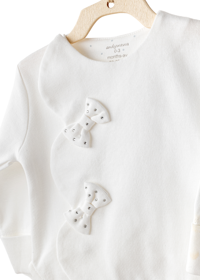 Set 3 Piese Crem Bluza cu Accesorii Funde cu Strasuri Pantaloni Lungi si Bentita AC25824 Andywawa