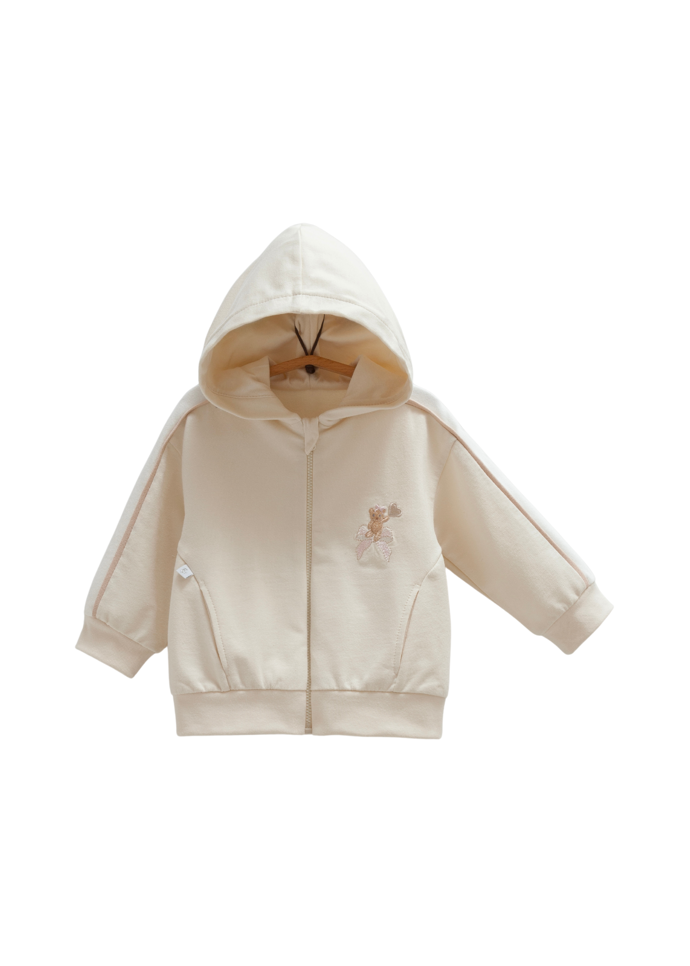 Trening 2 Piese Bej cu Dunga Bej si Urs Hanorac si Pantaloni Lungi TKK1399 Mell Sweet Baby