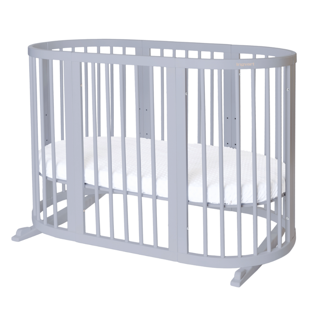 Smart Round-Oval Crib Evolutive Transformable Cosleeper 9in1 Alder Wood 72x72/120/168 INGVART 