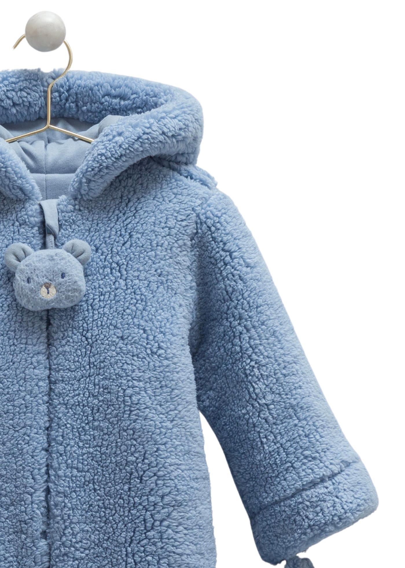 Combinezon Albastru din Plus cu Gluga si Ursulet la Fermoar TE2110 Mell Sweet Baby