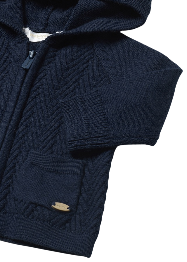 Navy Blue Knitted Hoodie With Hood &amp; Fur Lining Boy 2309 Mayoral 