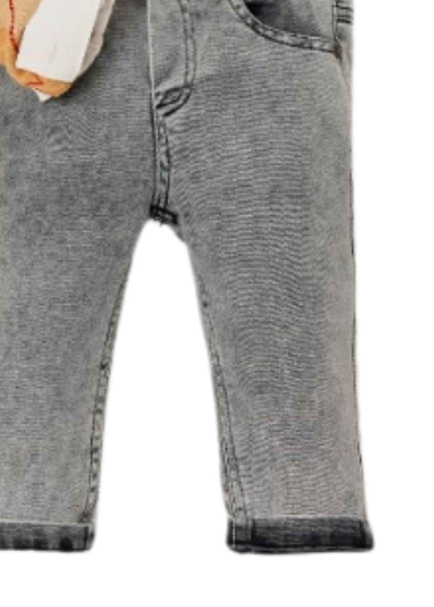 Set 3 Piese Cardigan Bej Carouri cu Rosu Camasa Alba Pantaloni Denim Gri 15043 Bebus