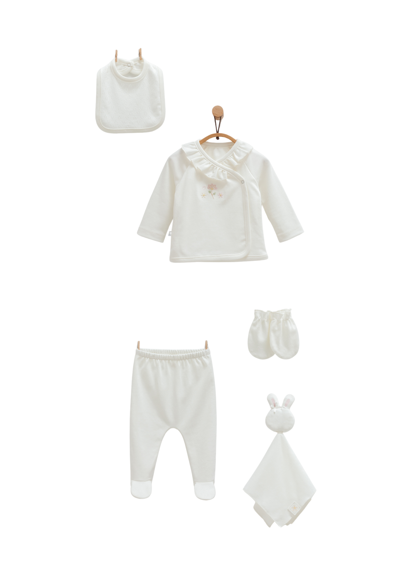 Set 10 Piese Maternitate Crem cu Broderie Flori ZK1474 Mell Sweet Baby