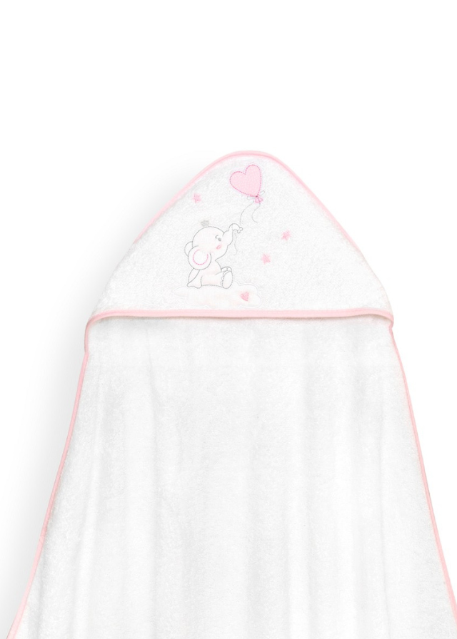 Prosop cu Capison 100x100 cm si Bavetica Alb-Roz cu Elefantel 01247-12 Interbaby