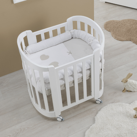 Дитяче ліжко Монтессорі, що трансформується, овальне, солодкий бук, італійський дизайн, біле та матрац у комплекті 