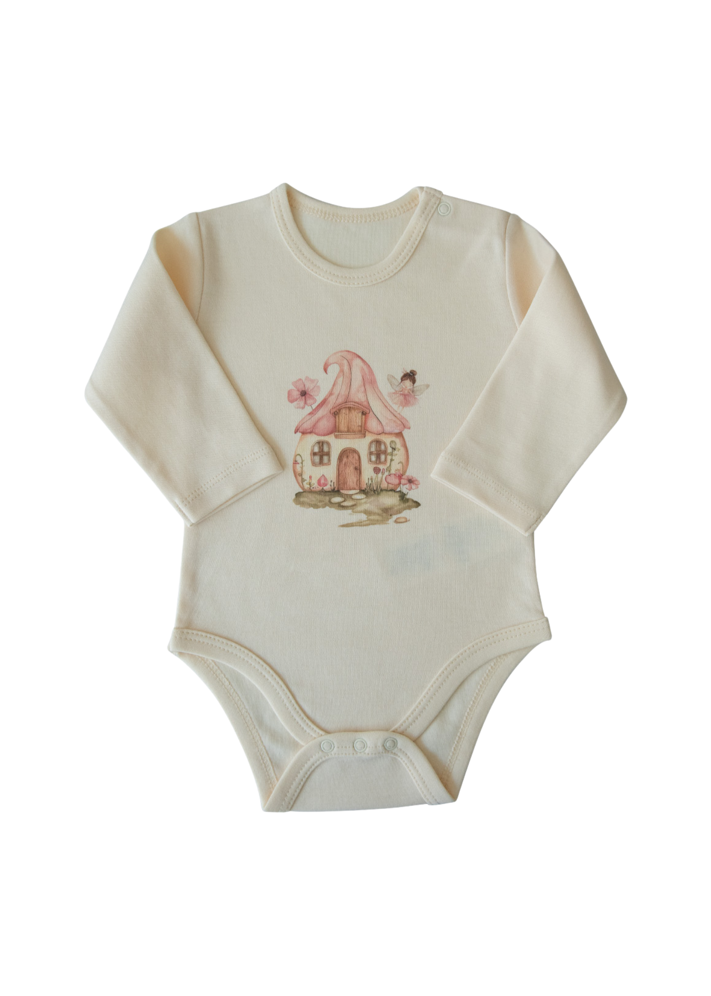 Set 3 Piese Bumbac Organic Bej cu Zane Body cu Maneca Lunga si 2 Perechi Pantaloni S60194 Kitikate