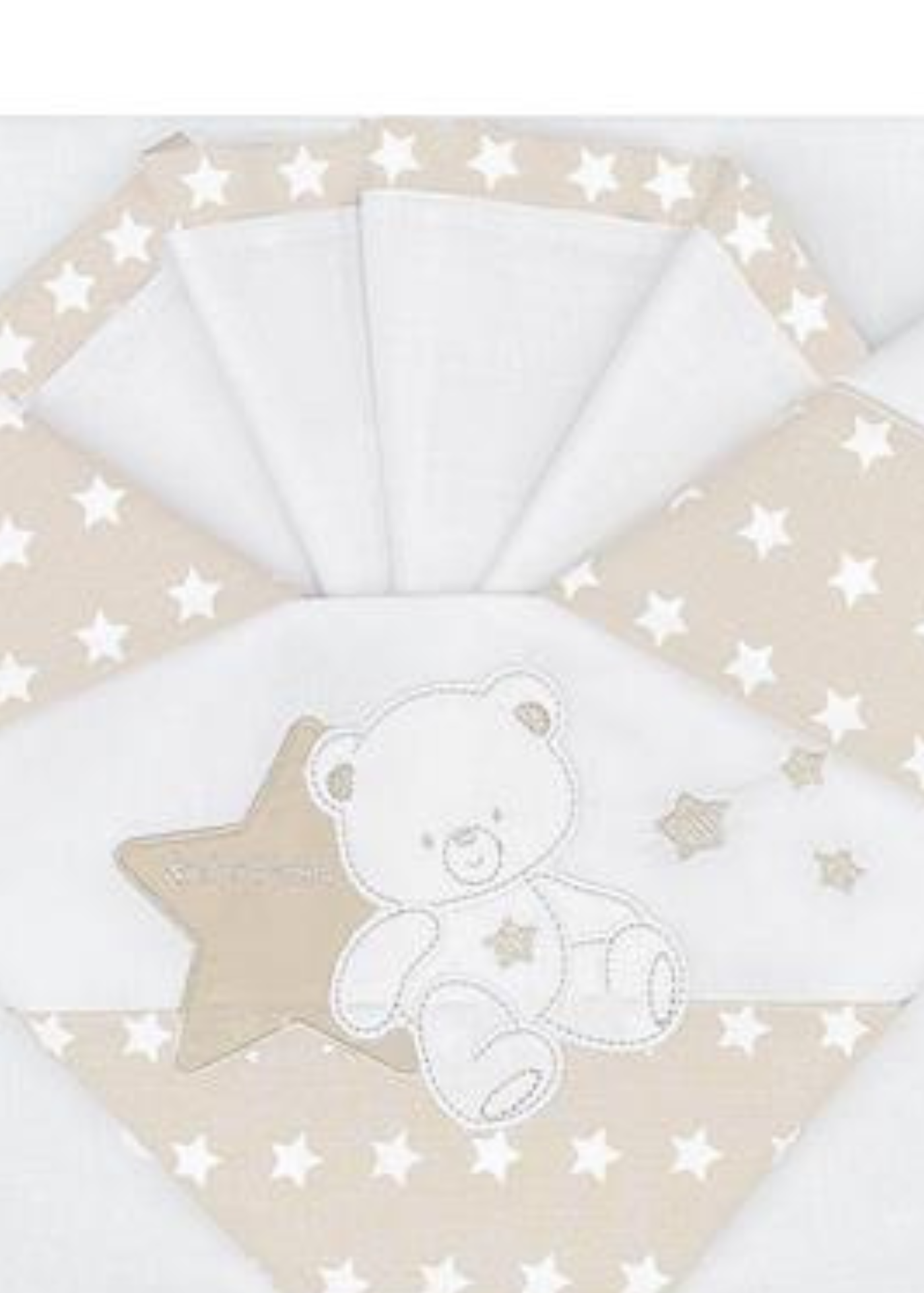 Set Lenjerie Patut 3 Piese Alb-Crem cu Ursulet si Stelute D50 Andy&Helen