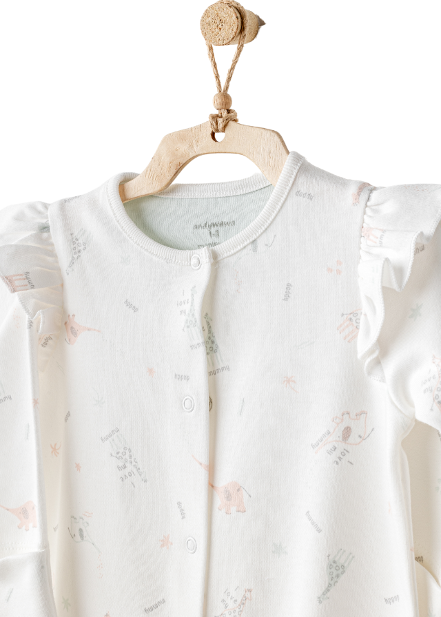 Salopeta Lunga Crem cu Imprimeu Animale si Caciula cu Volan Verde Menta AC25510 Andywawa