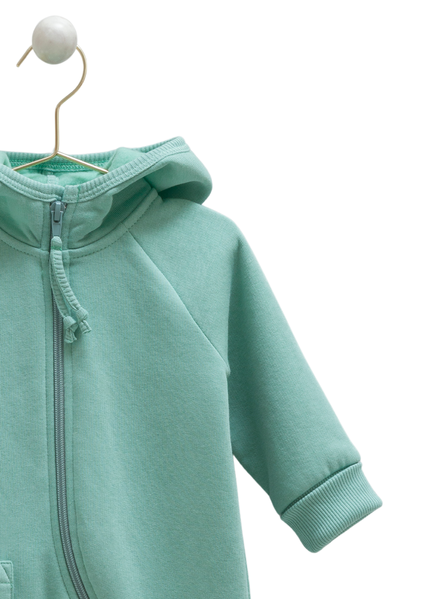 Combinezon Lung Verde din Bumbac cu Gluga TK1897 Mell Sweet Baby