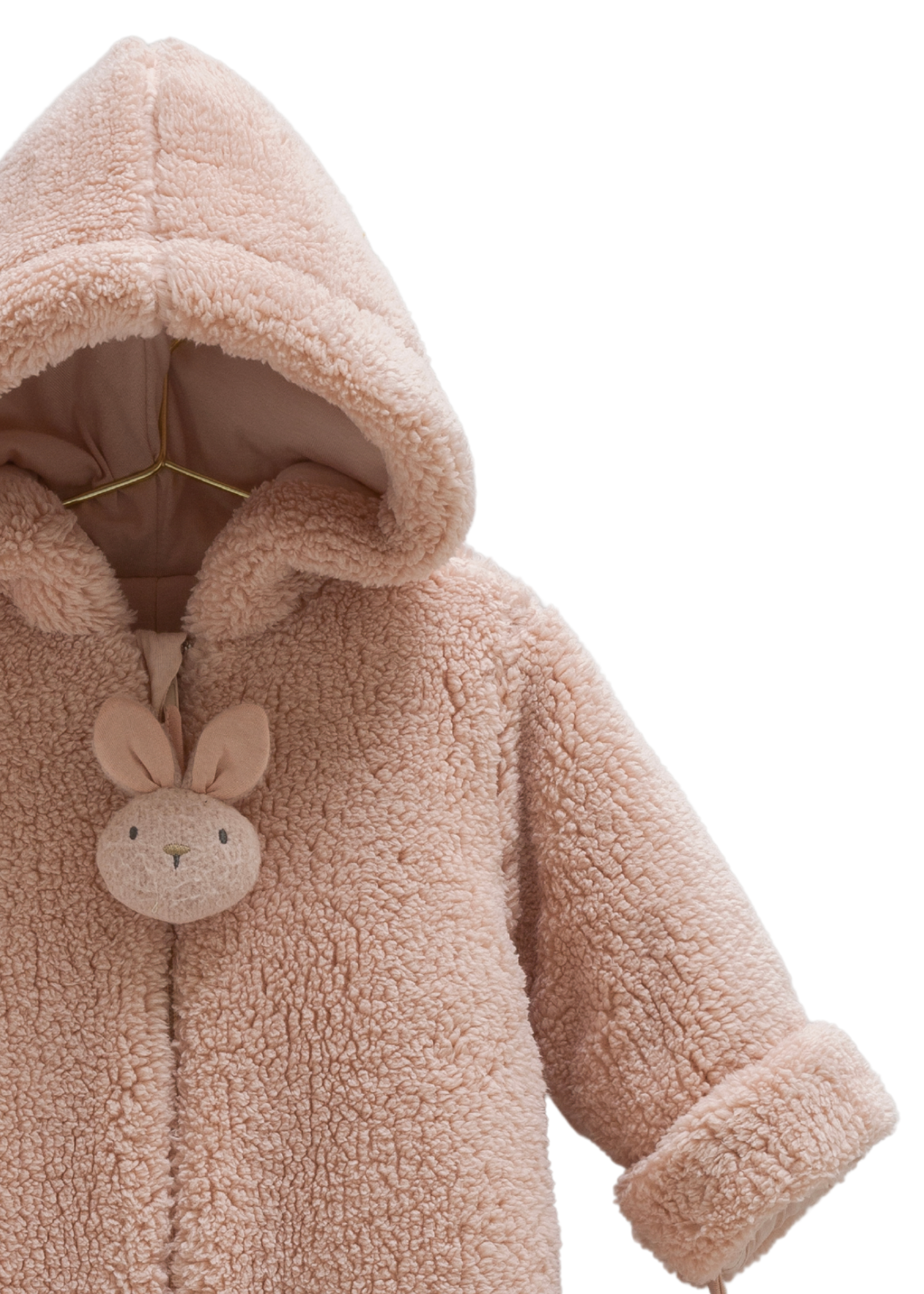 Combinezon Roz Pudra din Plus cu Gluga si Iepuras la Fermoar TE2117 Mell Sweet Baby