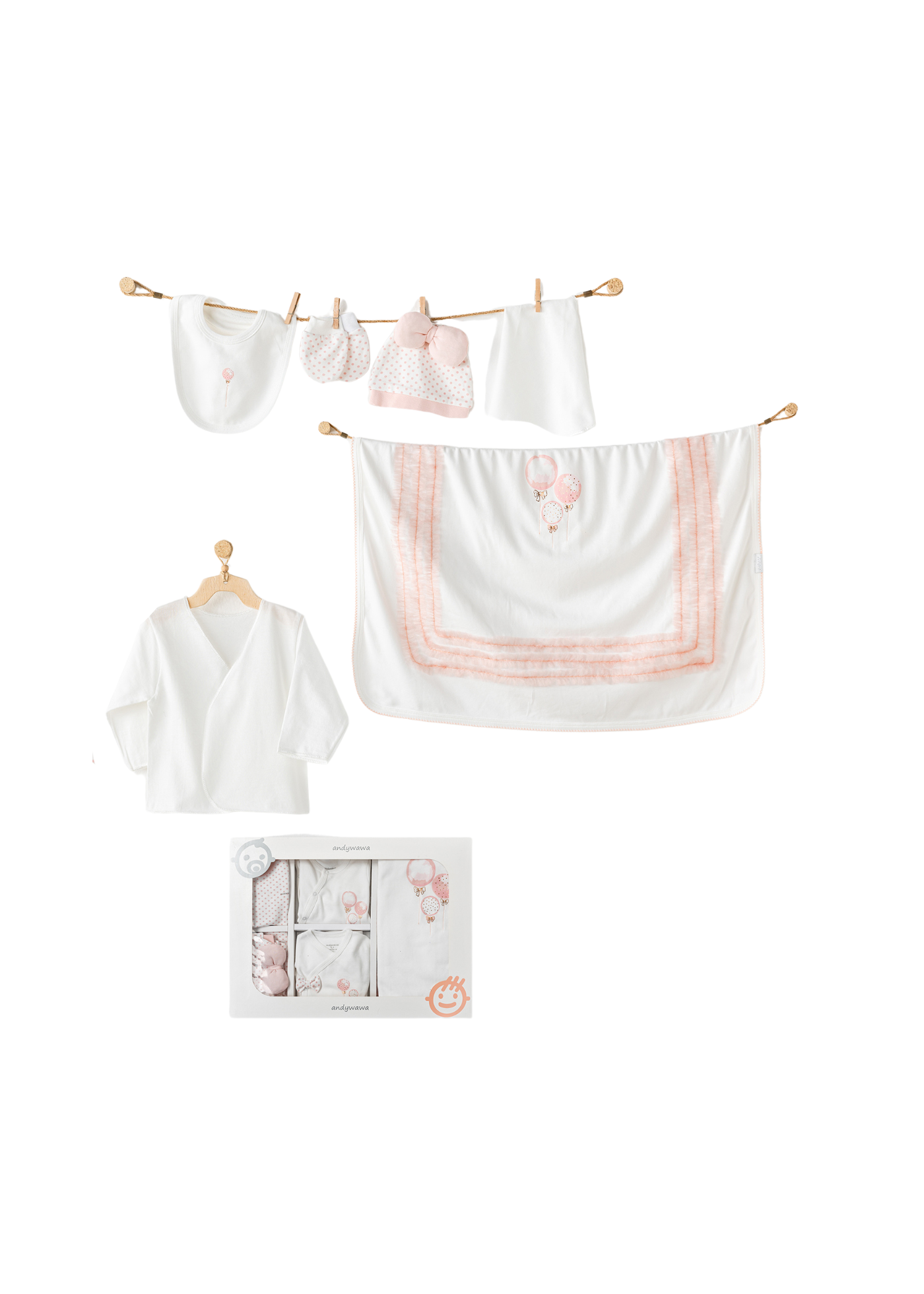 Set 10 Piese Maternitate Crem cu Roz Imprimeu Baloane AC25551 Andywawa